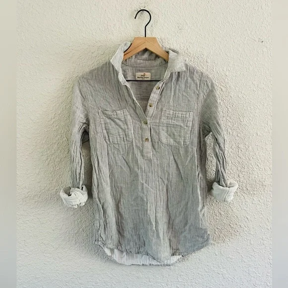 Marine Layer Grey Stripe Half Button Top - Picture 2 of 9